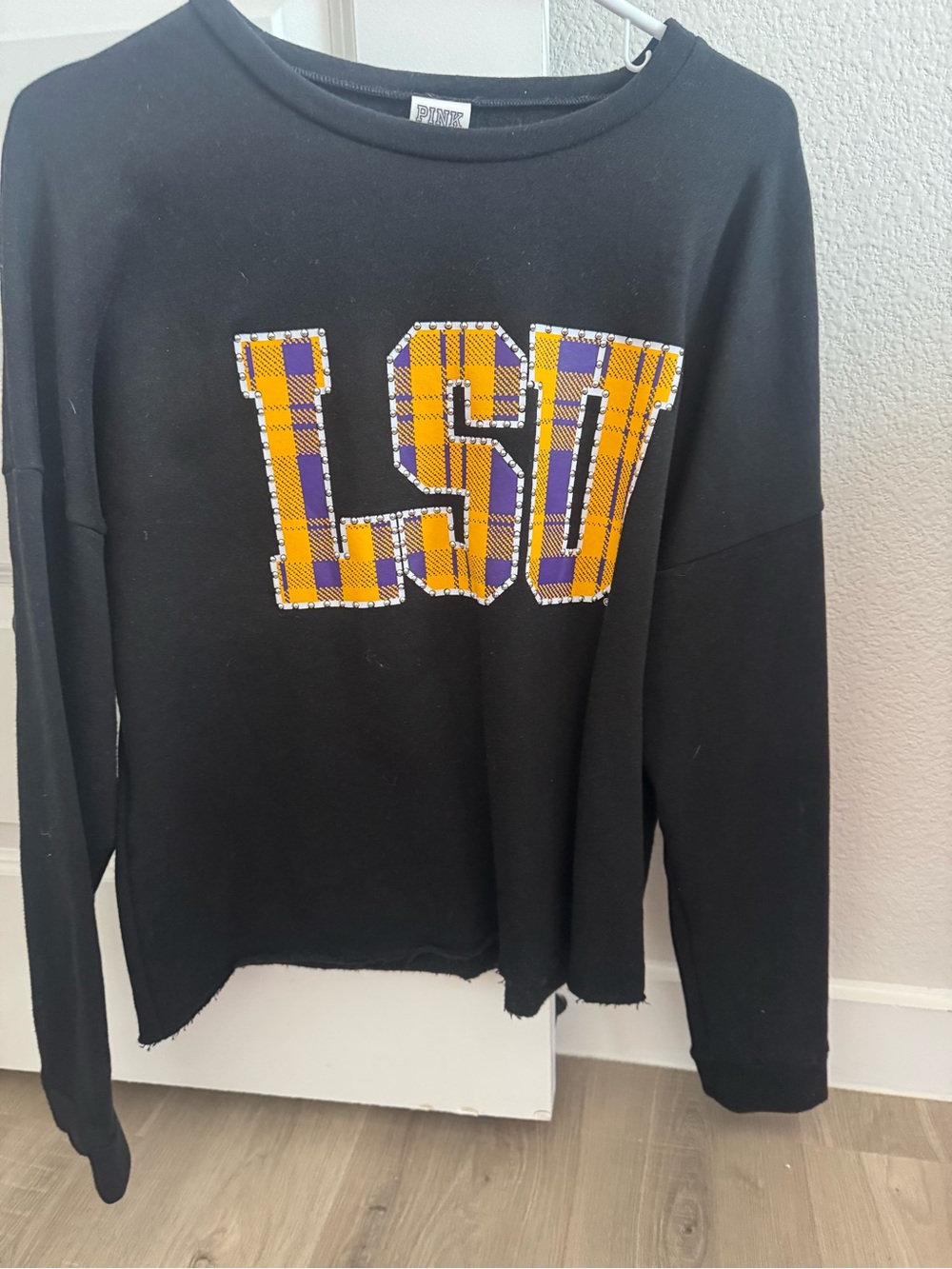 LSU Plaid Appliqué Black Women’s Sweatshirt